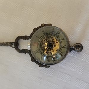 Mini Mechanical Pocket Watches Ball Grass Hand Winding Steampunk Skeleton Chain